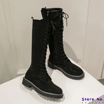 

2020 Winter Warm Fur Knee High Boots Womens Snow Boots High Heels Side Zipper Female Shoes Black Large Size G13-46