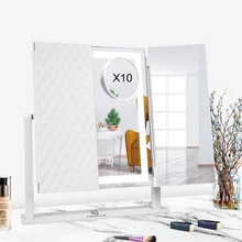 

Vanity Trifold Makeup Mirror with 3 Lights Modes Dimming Lighting Smart Touch Screen 10X Magnification 180°Rotation for Tabletop