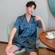 M-5XL New Men Summer Pajama Sets Man Plus Size Silk Pajamas Shorts Pants Satin Sleep Wear Pijamas Pyjama Mujer 4x Pajama Shorts