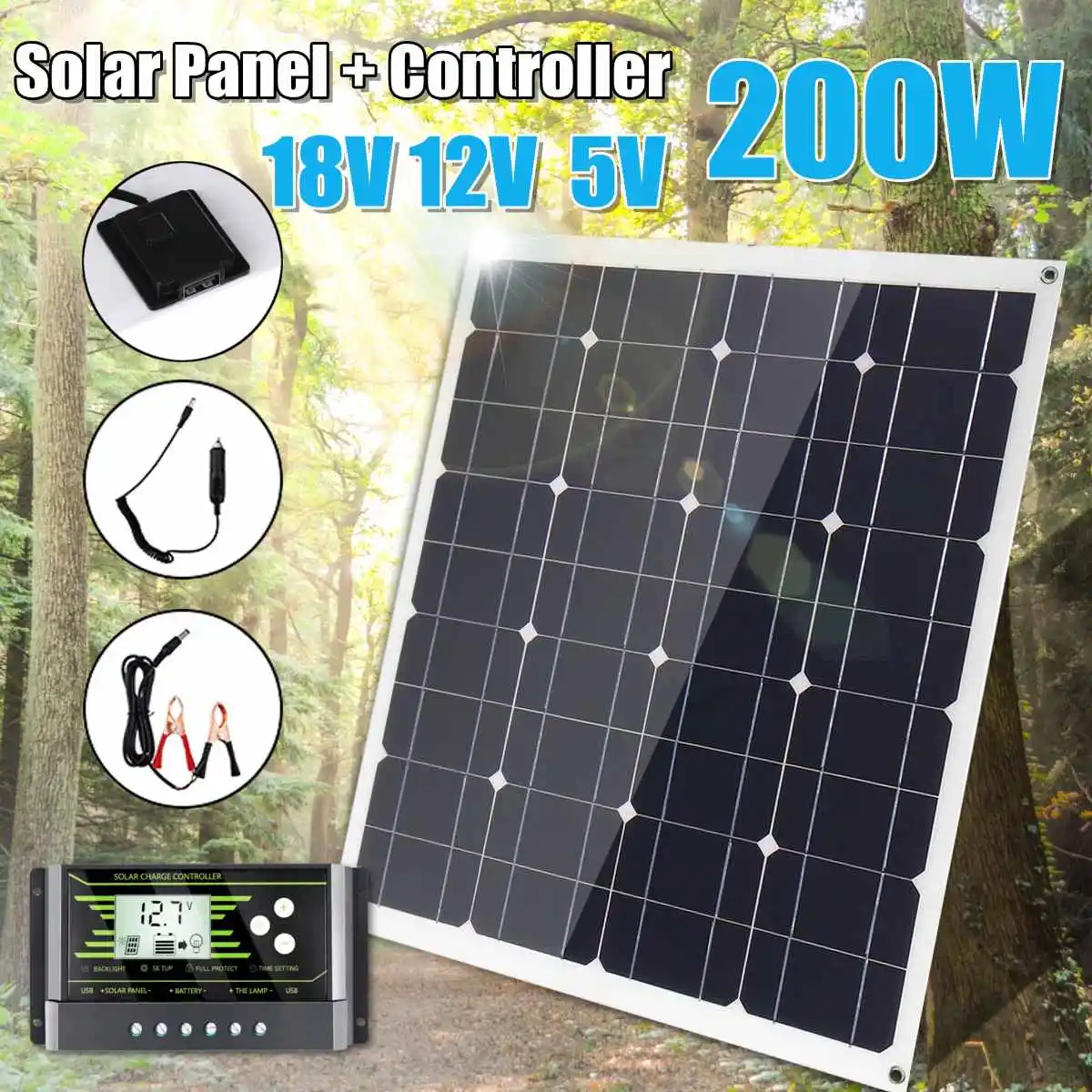 

Newest 200W Solar Panel 18V 5V Flexible MonoCrystalline Silicon With 10/20/30A Controller for Outdoor Solar Battery