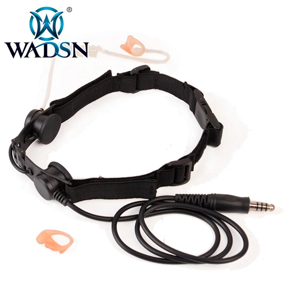 Fone de Ouvido Mic com Arnês Wadsn Padrão Militar Plug Airsoft Garganta Ajustável & Pescoço Cinta Único Fone Ouvido Tático