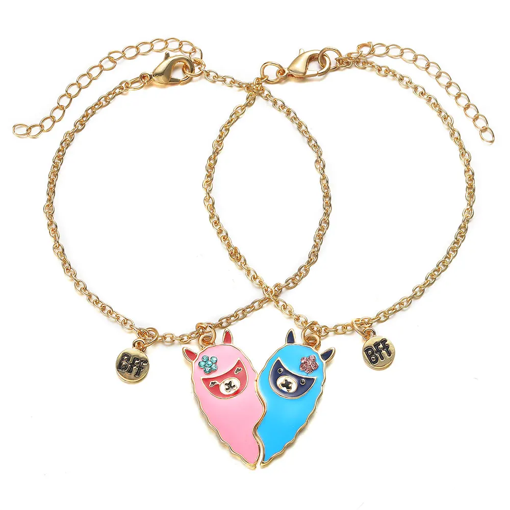 20pcs BFF Bracelet Best Friends Friendship Heart Rhinestone Pendant Llama Couple Charm Cartoon Jewelry Gift Wholesale | Украшения и