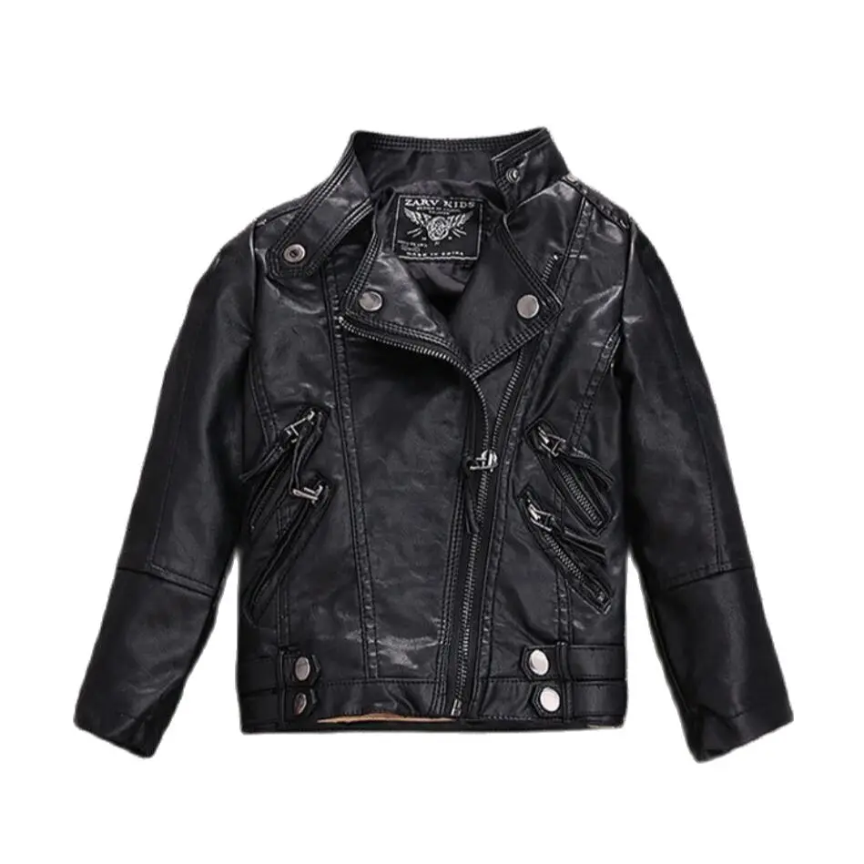 Children's Outerwear New Girl PU Leather Jacket Autumn Winter Teenager Boys Fashion Leather Jacket Coat Collar Overwear