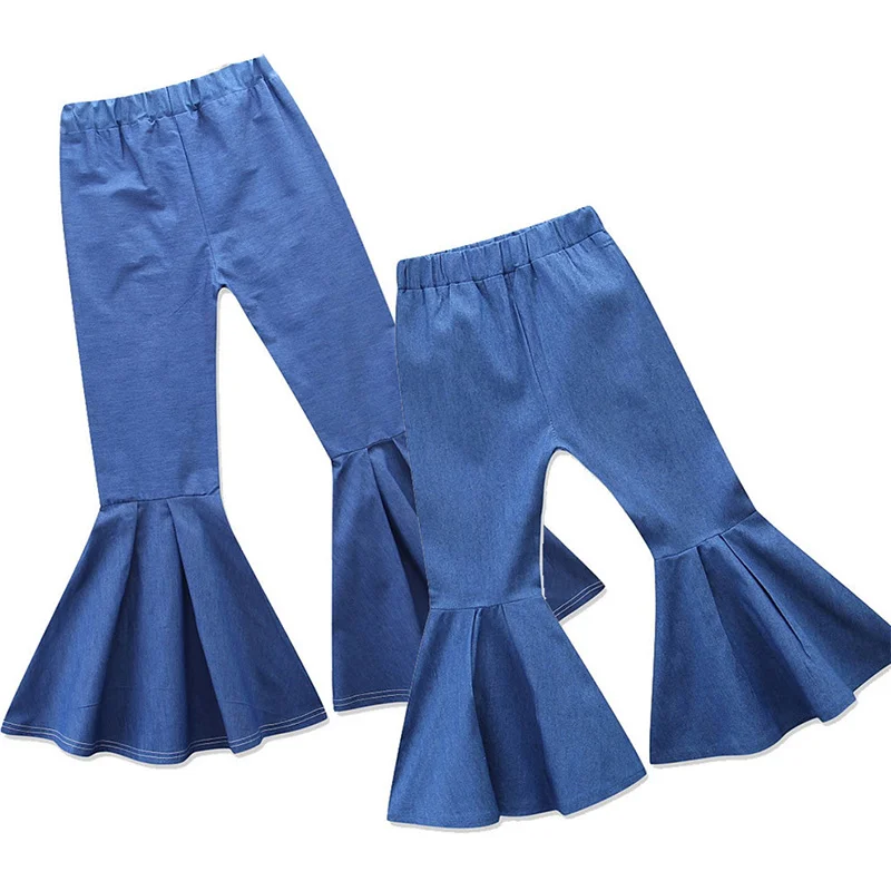 

Family Look Mommy and Daughter Matching Clothes Ruffle Pants Casual Solid Flares Jeans Women Baby Girl's Autumn Clothes Pants