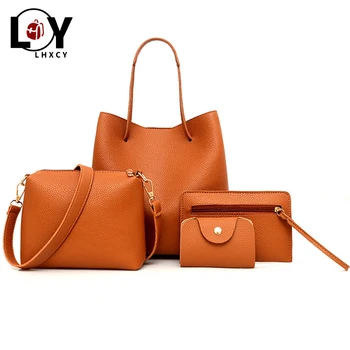 

4 Pcs/set Litchi Pattern Bucket Bag Composite Bags High Capacity Luxury Women Shoulder Bags Leisure Shopping Women Crossbody Bag