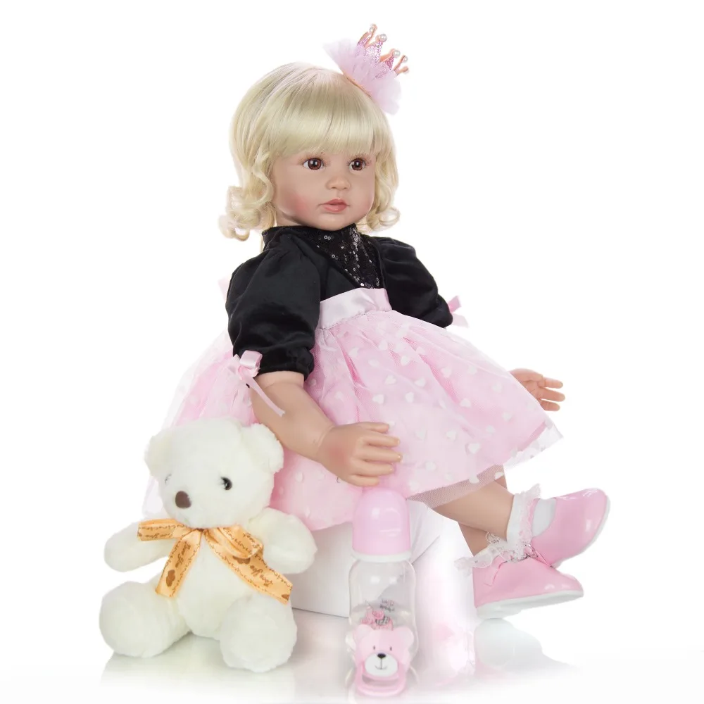 

Pretty girl reborn toddler baby siicone vinyl dolls toys 24" lifelike bebe reborn menina children dress up princess doll toys