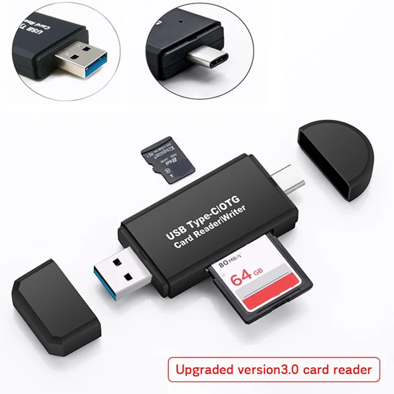 3 в 1 кардридер USB 3,0 type C на SD Micro SD переходник для sd-карт для ноутбуков Аксессуары OTG кардридер смарт-карта памяти SD ридер - Цвет: Upgrade USB3.0 Black