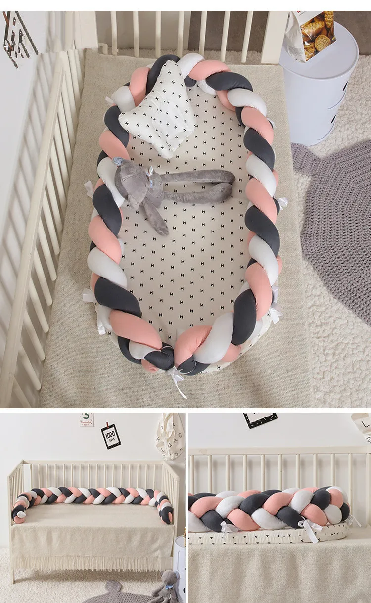 Портативная детская кроватка из хлопка, тканая складная детская кровать, бионический Съемный и моющийся детский бампер, кровать с плетеным узлом, подушка, бампер