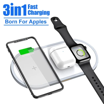 

3 in 1 Wireless Charger For iPhone X XS MAX XR 8 10W Fast Wireless 3in1 Charging Pad for Airpods 2019 for Apple Watch 4 3 2