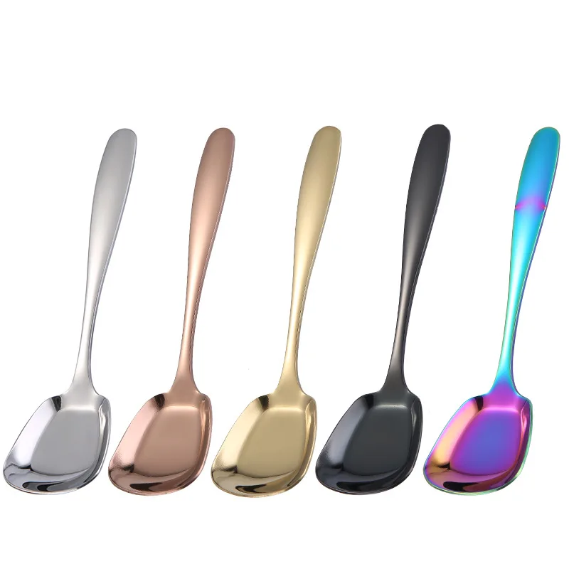 

Korean Square Head Soup Spoon Stainless Steel Tableware Teaspoons Home Children's Tablespoons Ice Cream Shovel Kitchen Utensils