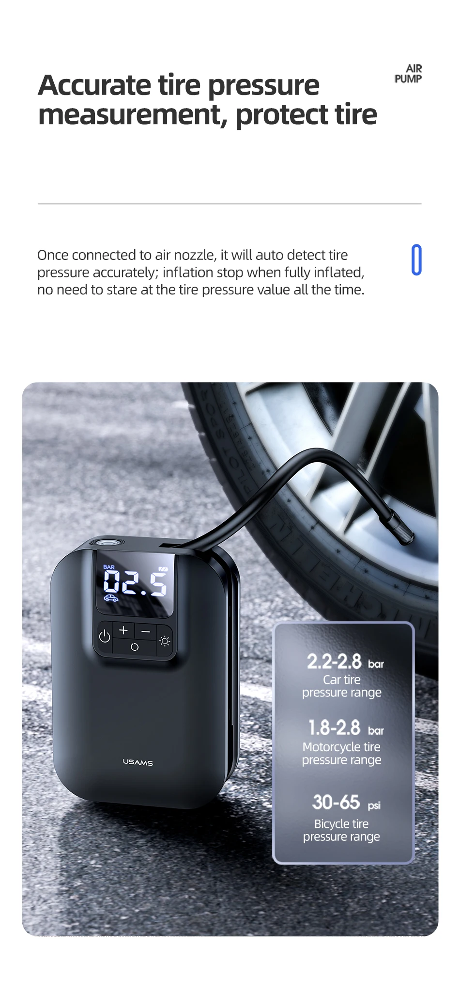 12v power bank USAMS Car Air Compressor 5000mAh Battery Digital Tire Inflator Pump Mini Inflatable Auto Tire Pump for Car Bicycle Motorcycle power bank power bank
