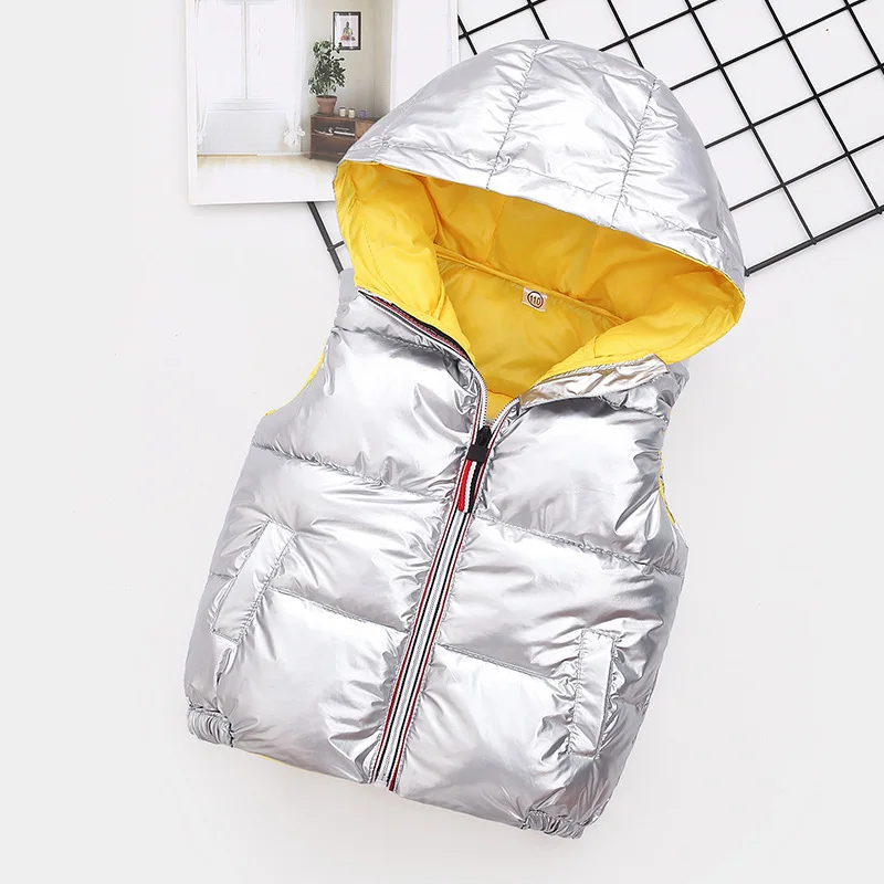 Children Waistcoat Outerwear New Winter Sleeveless Coats Kids Clothes Warm Hooded Cotton Vest Baby Boys Girls Shiny Down Vest