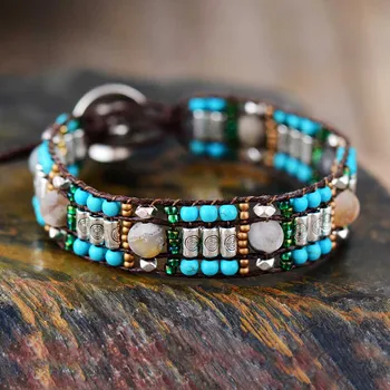 New Cuff Bracelets Natural Stones Seed Beads Wrap Bracelets Bohemian Weaving Girls Bracelet Jewelry Gifts