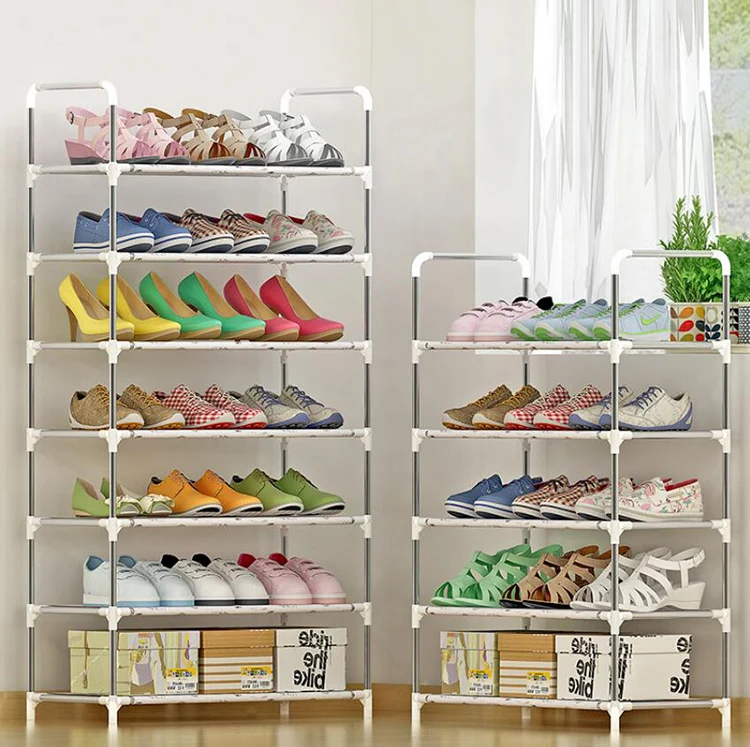 

Simple Shoe Rack Shelf with Handrail Easy to Assemble Shoes Storage Shelf Stand Tray Space Saving Shoe Organizer