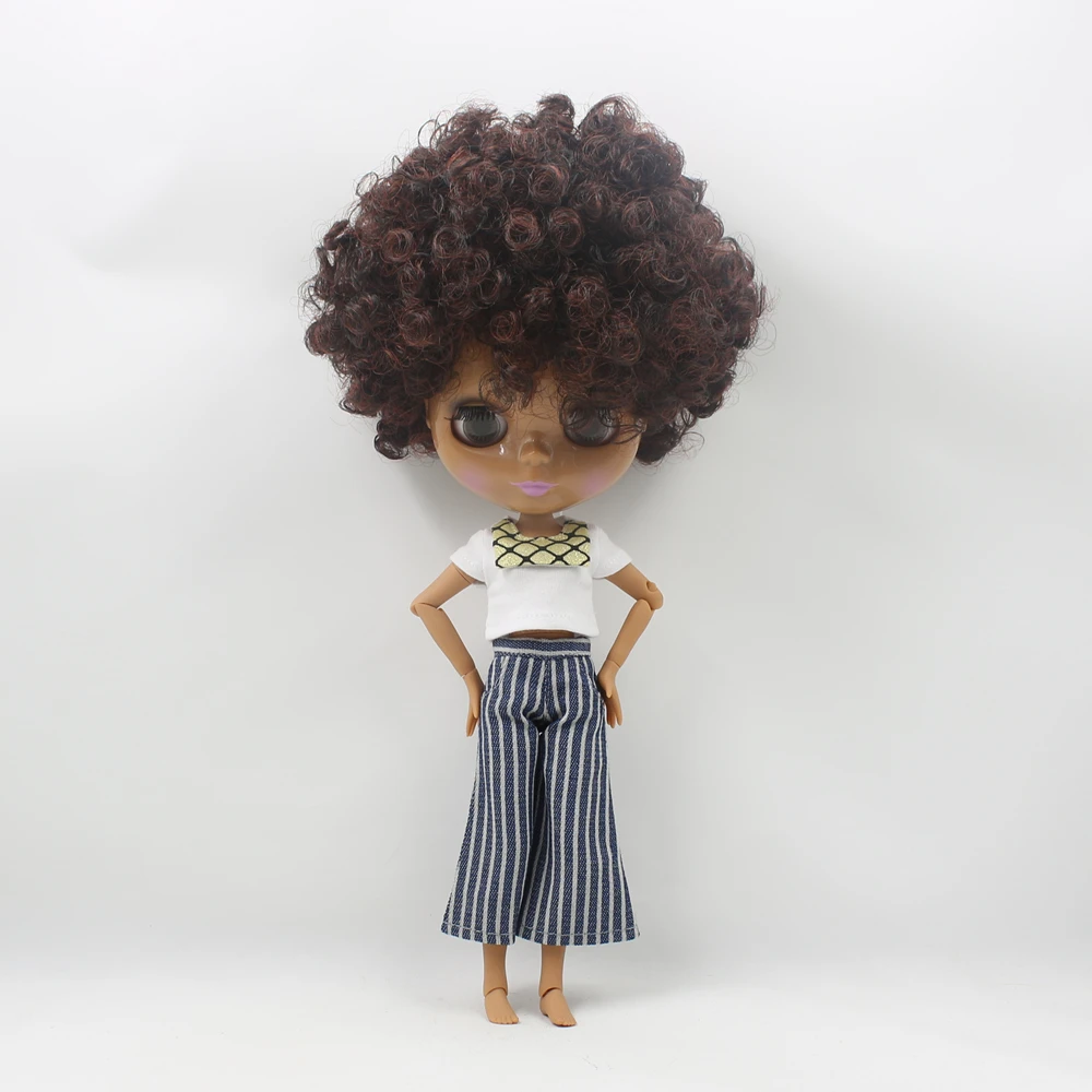 

Blyth Doll Nude Doll Joint body Wild Curl-Up Mixed Color Chocolate Skin Suitable DIY Makeup doll toys