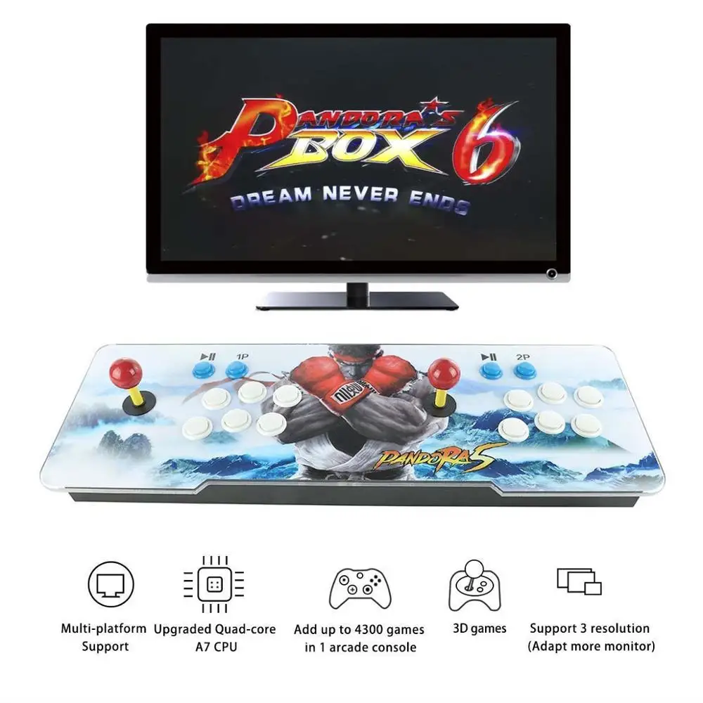 Pandoras Box 6 1300 аркадная консоль, поддержка 3D игр, добавить больше игр, список любимых, алфавитный порядок, классификация игр - Цвет: SF IV Blue