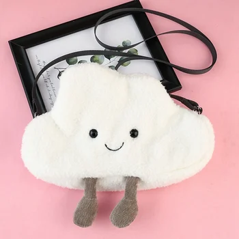 

Cute Cloud Flannel Shoulder Bags WomenWinter Plush Crossbody Bags White Chain Bag Girls Small Messenger Bag