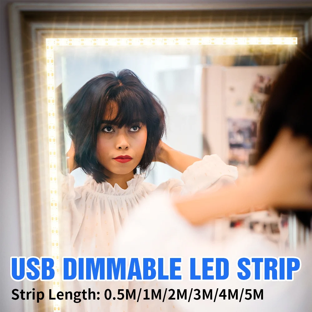 

CanLing Vanity Mirror Wall Lamp Led Makeup Mirror Lights USB 5V Dimmable Dressing Table Lighting 1M 2M 3M 4M 5M Decor Bathroom