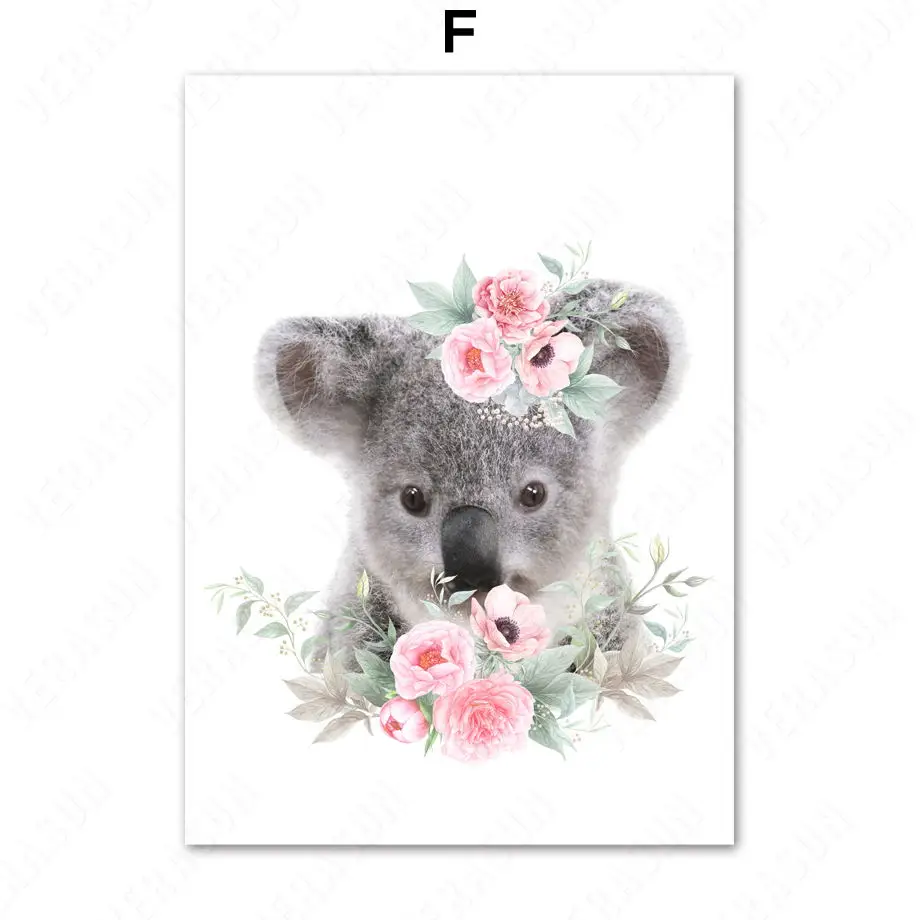 Koala жираф кролик овца Зебра настенная живопись садик печать холст живопись плакаты на скандинавскую тему и принты настенные картины Детская комната Декор - Цвет: F