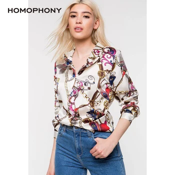 

HOMOPHONY Long Sleeve Blouse Women Print Turn-down Collar Causal Blouse Elegant Work Shirt Plus Size Tops blusas mujer de moda