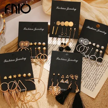 

FNIO Pearl Crystal Earring Women's Earrings Set Boho Geometric Flower Tassel Earrings For Women Circle Earings 2020 Jewelry Gift