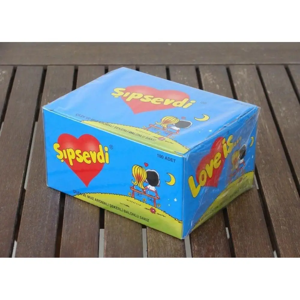 LOVE IS BUBBLE CHEWING GUM STRAWBERRY BANANA VALENTINE GIFT COMICS best 100 x afbeelding