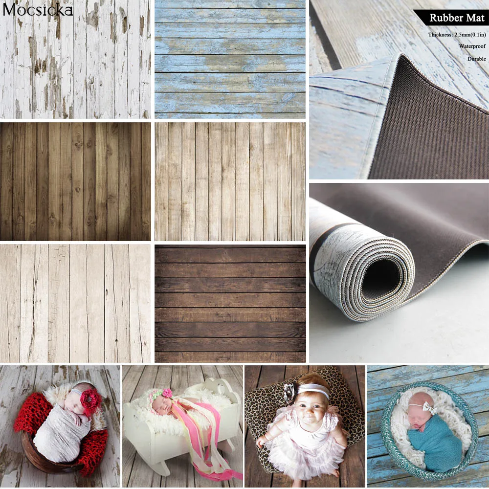 Rubber Mat Floor Newborn Photo Background Studio Vinyl Polyester Wooden Printed Vintage Baby Backdrop Anti-slip Child Birthday photo backdrop