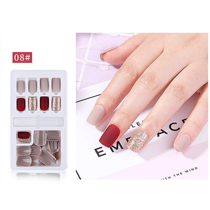 Multicolor Finished DIY Fake Nails with Glue Full Cover Square Patches Removable Repeated Use Of Fake Nail Patches False Nails - Цвет: style8