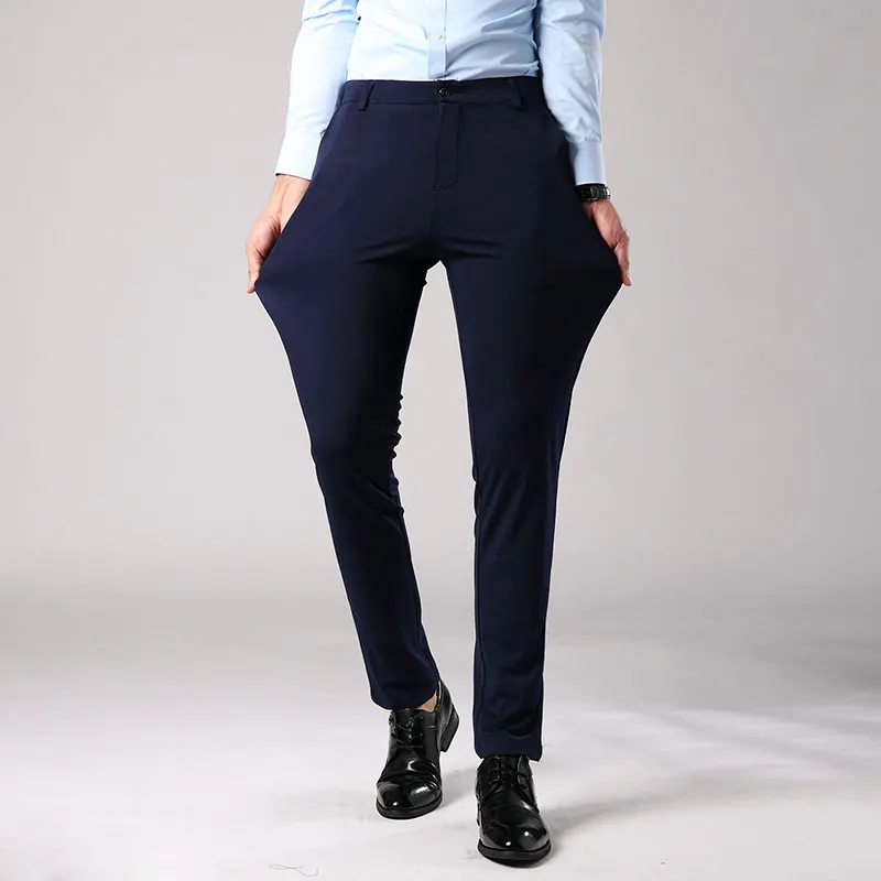 Najtaniej 2019 nowych mężczyzna wiosna jesień moda Business Casual garsonka z długimi spodniami spodnie męskie elastyczne proste formalne spodnie Plus rozmiar 28 38