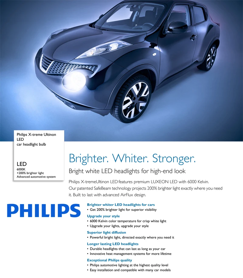 Philips-Lampe de sauna à LED pour voiture, X-Treme Ultinon LED H7, 12V,  12985BWX2, 6000K, faisceau HL automatique, 200% plus de luminosité, mn,  pack jumeau - AliExpress