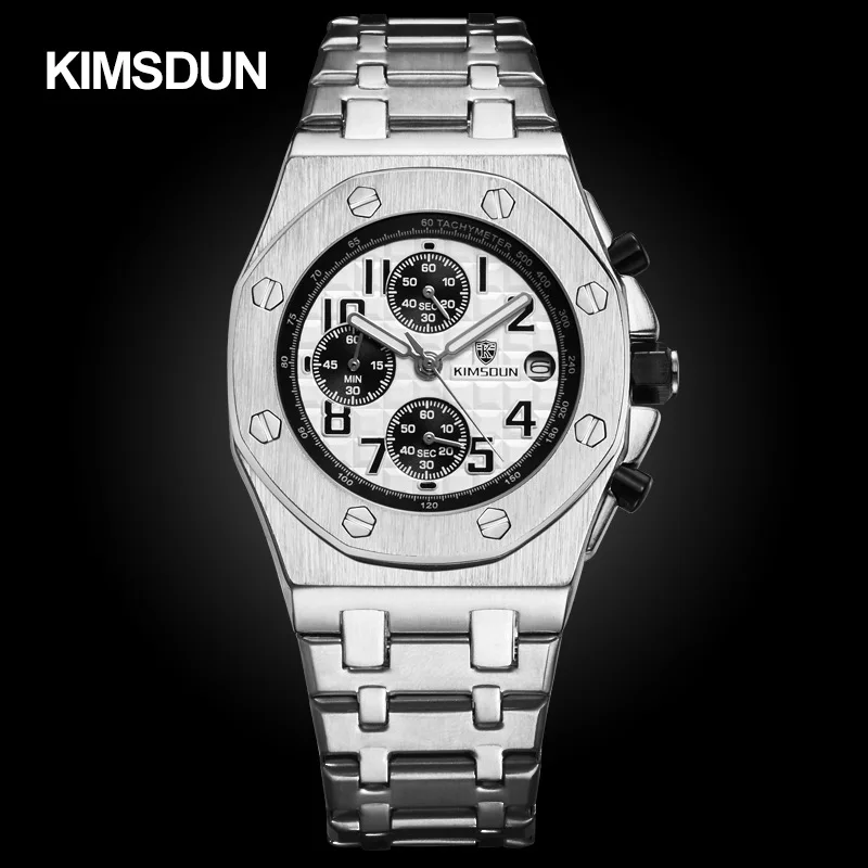 KIMSDUN лучший бренд класса люкс для мужчин s кварцевый хронограф сталь часы AP военный бизнес календарь стол Королевский дуб розовое золото часы для мужчин
