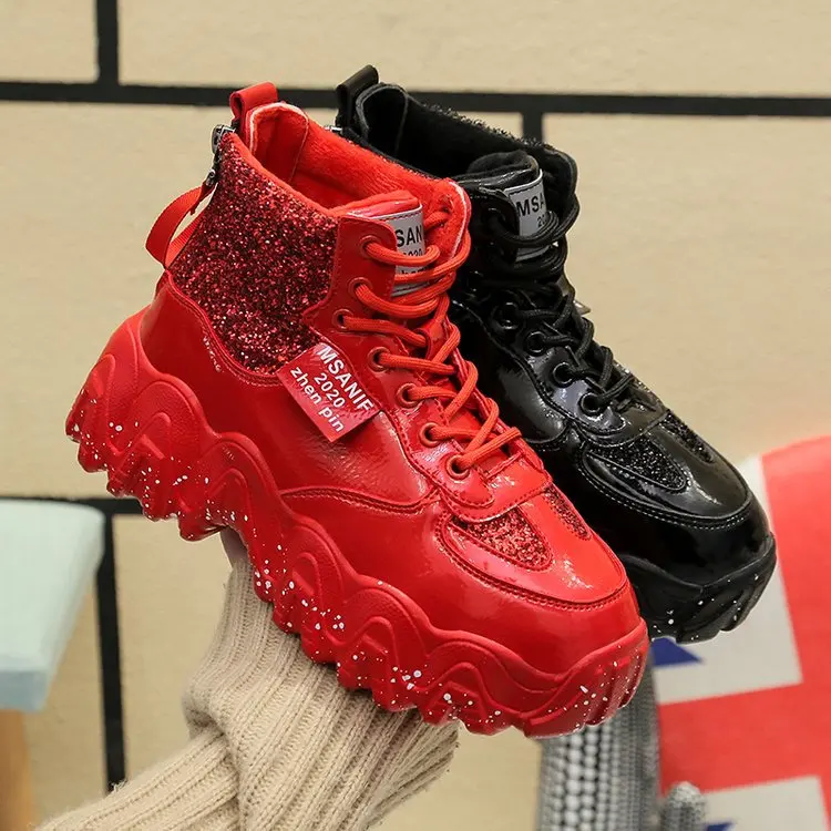 

High-Top Shoes Women's Winter Cotton-padded Shoes with Velvet 2019 New Style Versatile Athletic Shoes Online Celebrity Thick Bot