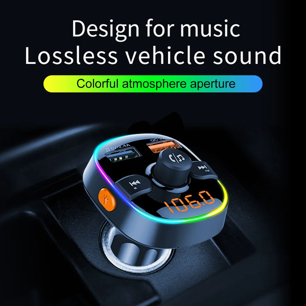 Автомобильный Bluetooth светильник, Автомобильная гарнитура, беспроводной Bluetooth fm-передатчик, ЖК MP3-плеер, поддержка QC3.0, зарядка