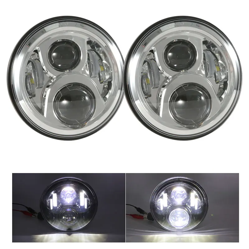 2pcs 7inch 12v/24v LED Headlight for Lada Niva Bulbs Amber White Halo Angle Eyes Led Headlamp for Jeep Wrangler JK TJ LJ - Цвет: 50W chrome