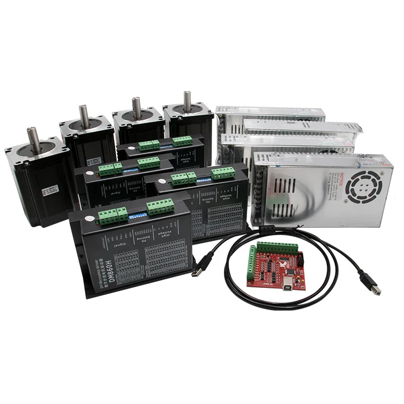 US $582.18 Free Shipping Nema 34 Stepper DC Motor with Driver DM860H Single Shaft 1600ozinmach3 Power Supply 60V for CNC Milling Kit