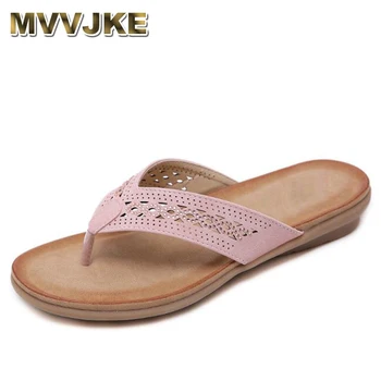 

MVVJKE New Leisure vacation Women's Beach flip flops fashion Bohemian Diamond Flats Hollow clip sandals summer womens slippers