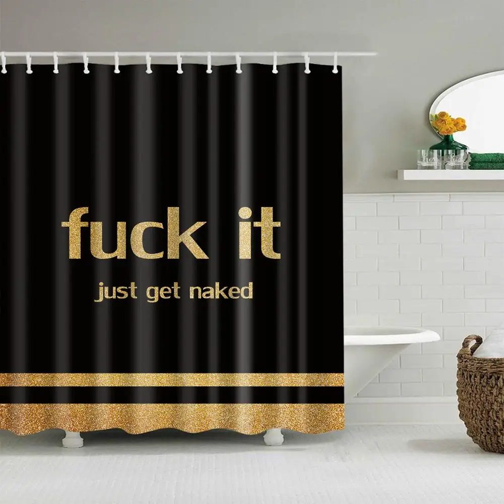 Black and White Shower Curtain Set with Non-Slip Bathroom Mats Funny Quotes Shower Curtains with 12 Hooks Durable Waterproof Bath Curtain