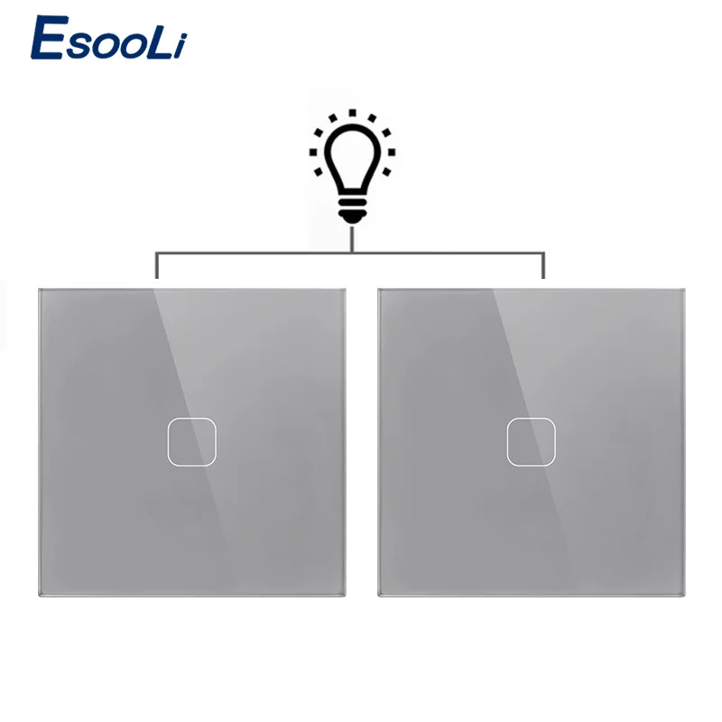 Esooli, стандарт ЕС/Великобритания, серое Хрустальное стекло 1/2, 2 способа, сенсорный выключатель, панель, сенсорный выключатель, светильник, настенный, только сенсорный, функциональный переключатель