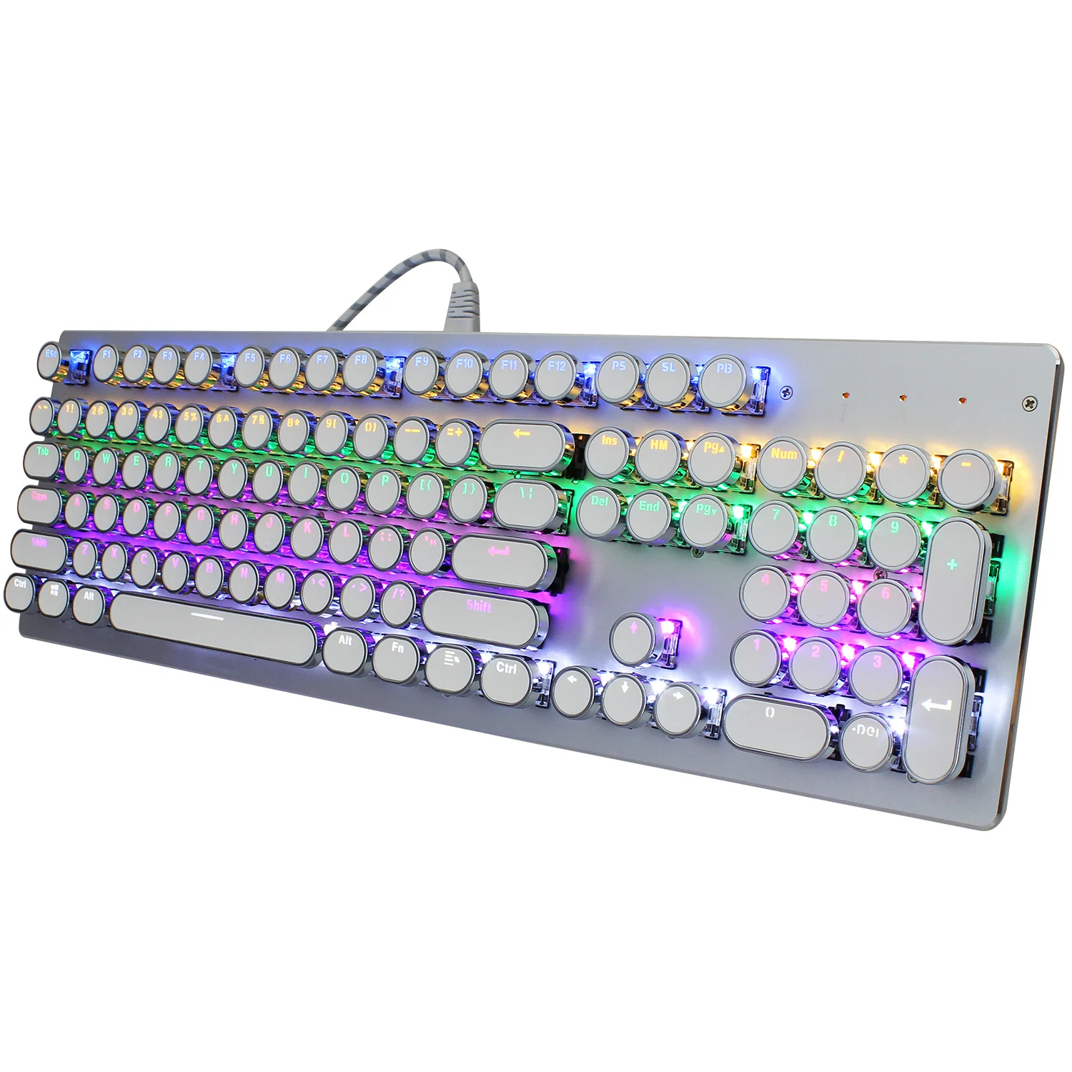 Проводная игровая механическая клавиатура, 104 клавиш, Ретро панк покрытие, круглые клавиши, игровые клавиатуры, USB подсветка для планшета, настольного компьютера - Цвет: Белый