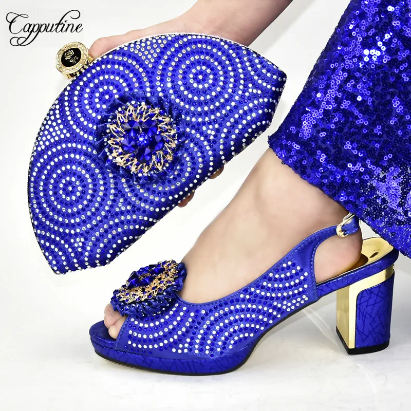 royal blue clutch bag and shoes