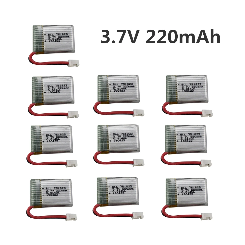

10pcs 3.7V 220mah Battery For Eachine E010 T36 NH010 F36 H36 3.7v LIPO BATTERY For HS210 GD65A AT-66 751823 Battery