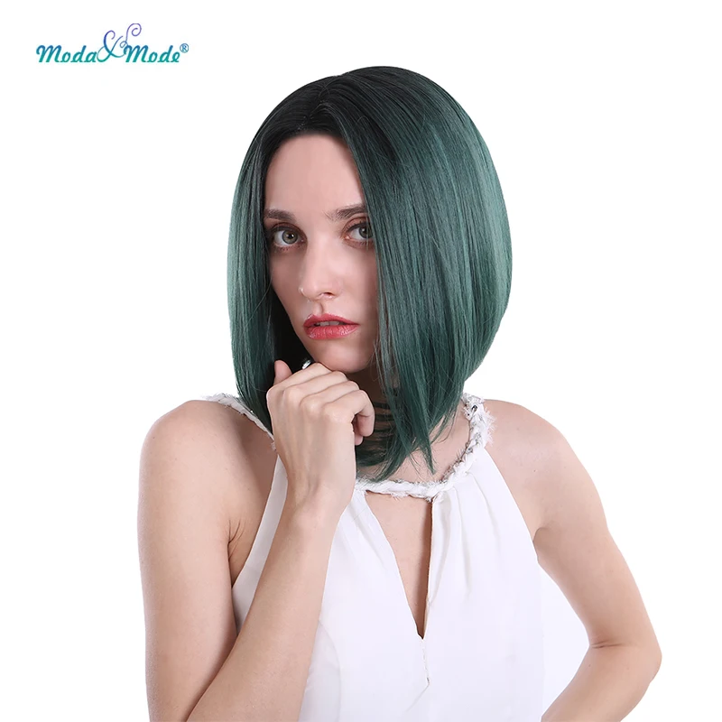 Moda& Mode короткий Шелковый прямой Боб кружевной парик 1" блондин черный зеленый синтетический кружевной передний парик для женщин средняя часть термостойкий