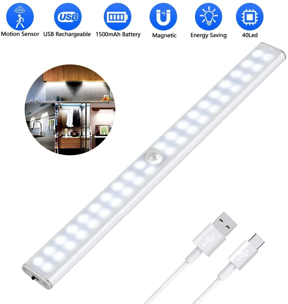 wall night light Closet Light PIR Motion Sensor Cabinet Lights 24/40/60 LED USB Rechargeable Lighting Wall Lamp for Bedroom Wardrobe Stairs night lamp for bedroom wall