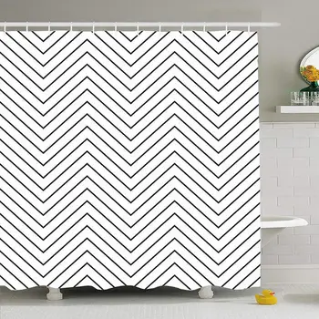 

Shower Curtain Set with Hooks 60x72 Black Texture Tweed Zigzag Pattern Abstract Chevron Style Textures Geometrical Wrapping