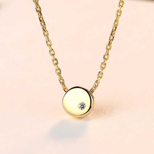 Gem&Time Elegant Round Beans Pendant Necklace For Women Sterling Silver 925 Tiny Solitaire Zircon Necklace Choker Jewelry SN0070 - Цвет камня: Gold