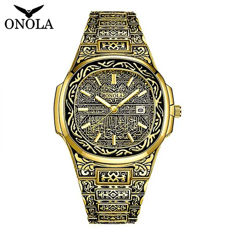 Retro Men's Quartz Watch Golden Stainless Steel Watches Luxury Waterproof Minimalism Wristwatch Calendar Reloj Hombre