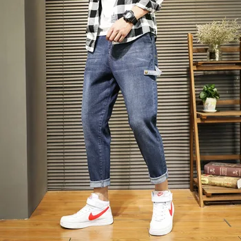 

New Pond Cowboy Summer Student Leisure Big Code Loose Elastic Force Harlan Cowboy Nine Points Pants Male