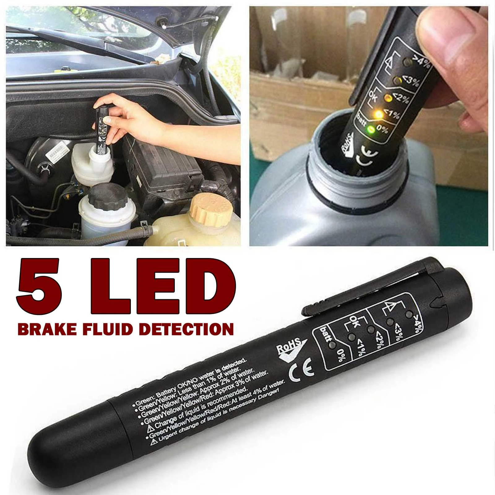 Brake Fluid Tester Pen Car Oil Diagnostic Tool 5 LED Display Automotive Test