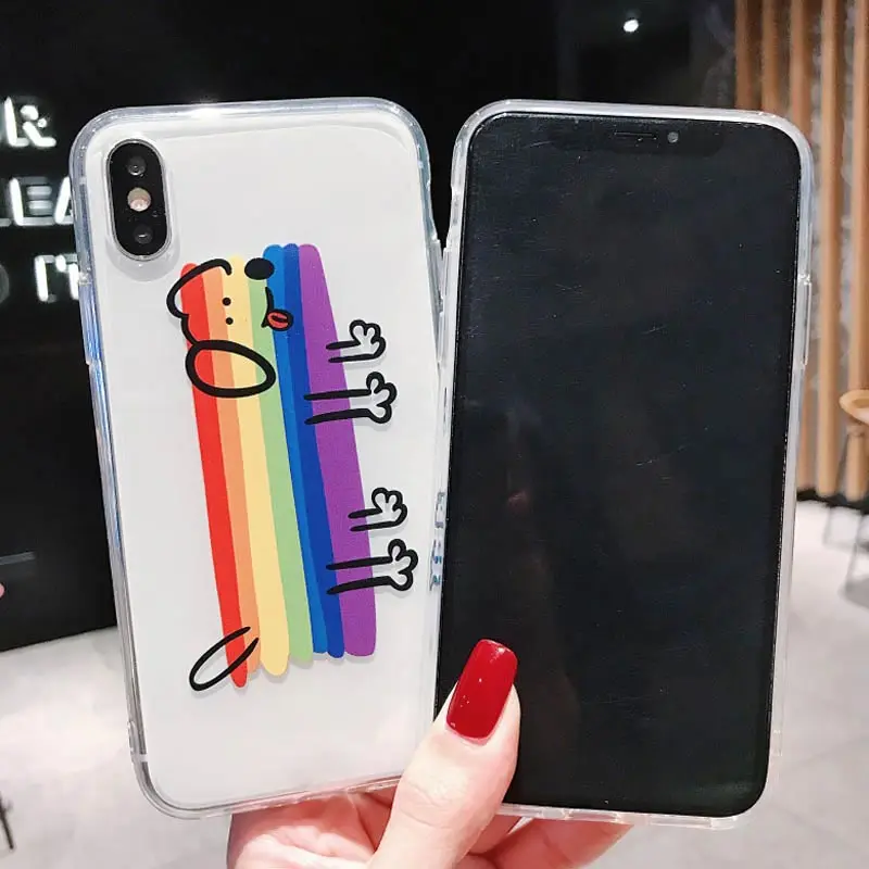 

Jaomax INS Korea Cute Animal Summer Rainbow Dog Phone Case For iphone 11 Xs max Xr 6s 7 8 plus Soft TPU Back Cover