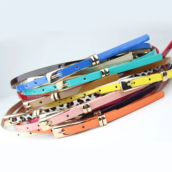 

New Thin Pu Leather Belt Female Red Brown Black White Yellow Waist Belts For Women Dress Strap Wholesale